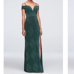 Deep V-Neck Cold Shoulder Glitter Sheath Gown